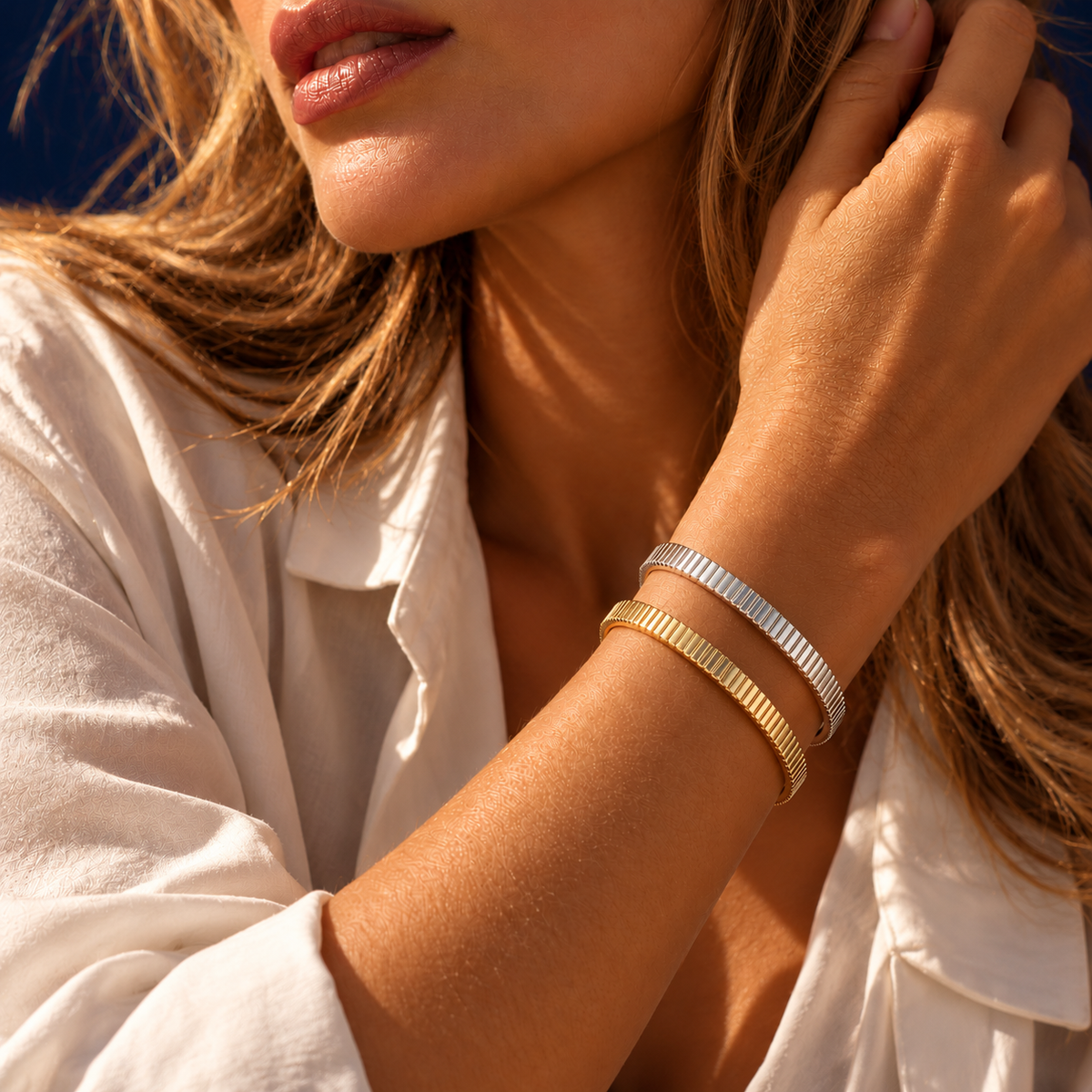 Ribbed bangle Duo — Gold & Silver
